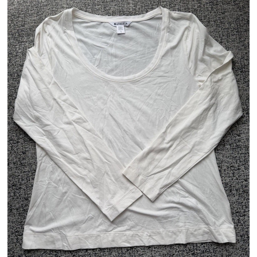 Athleta Women's White Long Sleeve Scoop Neck Shirt Top Large